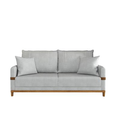 Imagem de Sofá 3 Lugares 2m Living Com Almofadas Pés Madeira Linho Cinza Kazu Bex's Cinza