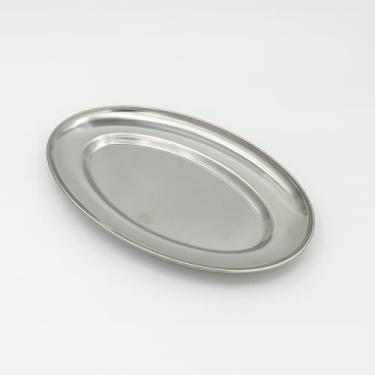 Imagem de Kit 10 Bandeja Travessa Aço Inox Para Porção Oval Batata Frita Salada Petisco Servir Mesa Restaurante Cozinha Churrasco Refeição Durável Brilho Fácil Limpeza Ideal Uso Comercial e Doméstico
