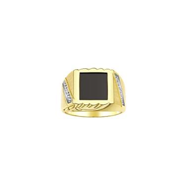 Imagem de Rylos Anéis masculinos com diamantes e ônix preto, olho de tigre da sorte ou quartzo colorido - Anéis exclusivos para homens, anéis de prata banhados a ouro amarelo nos tamanhos 8-13. Joias masculinas