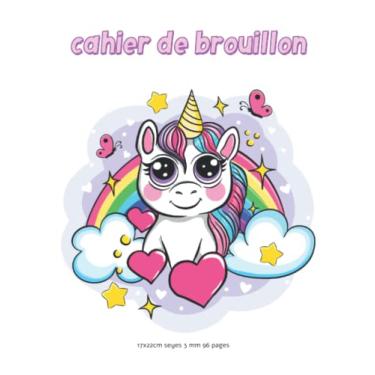 Imagem de cahier de brouillon 17x22 grands carreaux 96 pages: petit format 17x22 cm | seyes 3mm 12/12 | Parfait pour écrire en écriture cursive, faire des ... devoirs... | jolie couverture souple licornes
