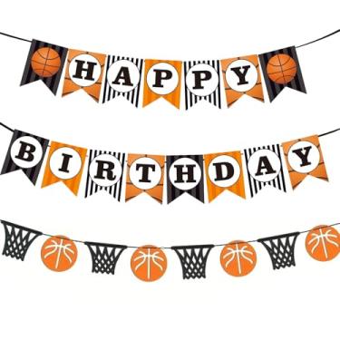 Imagem de FBQ Faixa de basquete feliz aniversário bandeira basquete guirlanda tecido de feltro esportes dunk tema adolescentes meninos decoração festa esportes