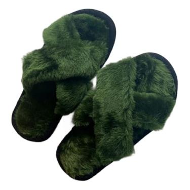Imagem de Pantufa Feminina Tipo Chinelo para Quarto – Solado Macio (Verde Musgo, BR, Adulto, Faixa Numérico, 33, 34)