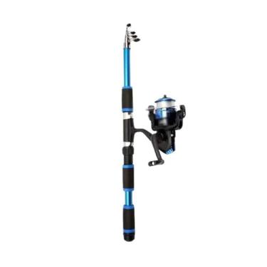 Imagem de Vara de Pesca de Viagem Conjunto de vara pesca kits completos com telescópica e iscas carretel viagem(Blue)