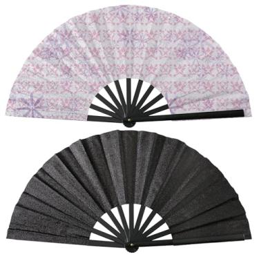 Imagem de Framendino, Pacote com 2 ventiladores de sublimação em branco dobrável transferência de calor portátil para festa, dança, casamento, preferência, decoração de casa, preto, prata
