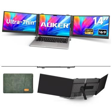 Imagem de AOKER Extensor de tela triplo para laptop – monitor ultrafino de 35.6 cm IPS FHD 1080p tela portátil para laptops de 33.0 cm-43.2 cm compatível com Windows Mac Chrome Surface Travel Work Setup