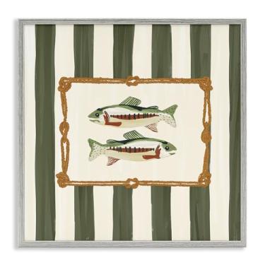 Imagem de Stupell Industries Desenho artístico giclée emoldurado de peixe marítimo com borda de corda cinza por Veronica Lara, 61 x 61 cm