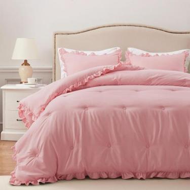 Imagem de Conjunto de edredom HARBOREST Queen Pink Ruffle, 3 peças
