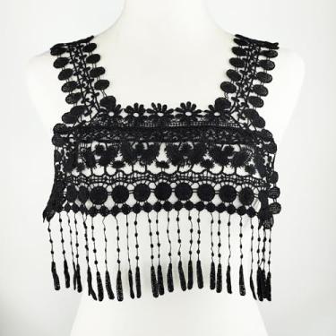 Imagem de YOOGCORETT 1 peça de apliques de renda bordada com apliques de flores para casamento, vestido de noiva, roupas, costura, bricolage, decorações de renda, preto, 43 x 40 cm