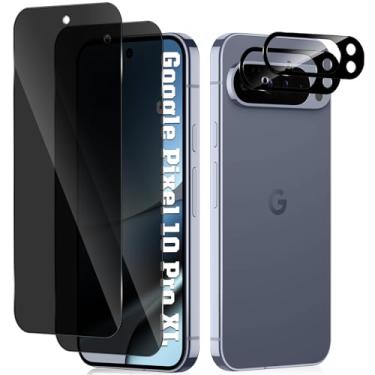 Imagem de CeiLarv [2 + 2 peças de vidro temperado para Google Pixel 10 Pro XL protetor de tela de privacidade [anti-espião] [desbloqueio de impressões digitais] [antiarranhões] filme protetor de lente de câmera