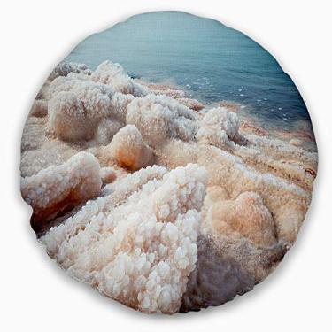 Imagem de Salto cristalizado Designart no Mar Morto Praia' Litoral Sala de estar redonda, sofá, almofada de alta qualidade + capa de almofada impressa em ambos os lados 40,6 cm
