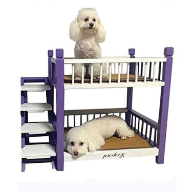 Imagem de TsoLay Cama de madeira de camada dupla para cães com moldura elevada para animais de estimação, sofá para animais de estimação com degraus, escadas, adequado para gatos e cães pequenos para cães e