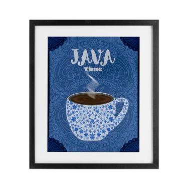 Imagem de Stupell Industries Caneca de café azul Java Time Impressão emoldurada preta sob vidro design por Lori Mosley, 53 x 43