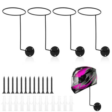 Imagem de Suporte de parede para capacete de 4 peças, gancho de metal para capacete, rack multifuncional com esponja, casacos de motocicleta, bolas de beisebol e rúgbi