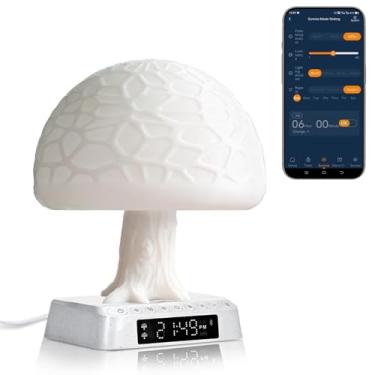Imagem de Sunrise Candeeiro despertador APP controle bioclock ajuste terapia luz humor feliz lâmpada de mesa árvore cogumelo lâmpada de mesa acordar cabeceira lâmpada ambiente natural ruído branco