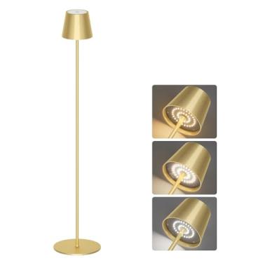 Imagem de Coinmit Luminária de chão de LED sem fio dourada, recarregável de 5500 mAh, lâmpada de chão portátil para uso externo, luminária de pé para pátio, sala de estar, quarto, dourado