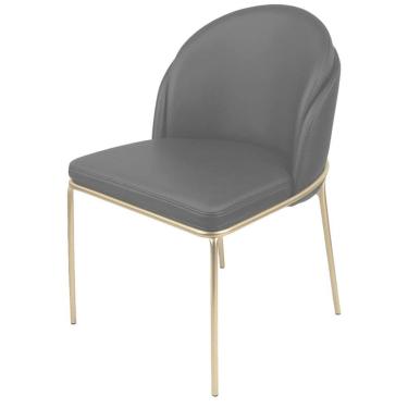 Imagem de Cadeira para Sala de Jantar Couro e Metal Aurora Cinza/Champanhe