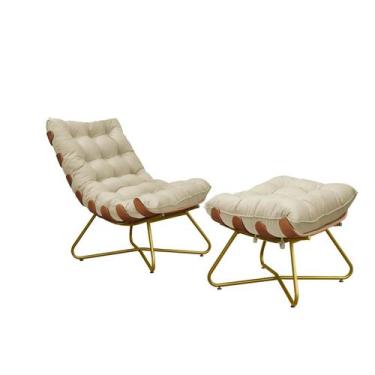 Imagem de Poltrona Costela Decorativa +Puff Madeira Eva Dourado Bege - METAL MOV