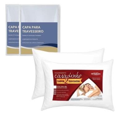 Imagem de Kit Casadinho 2 Travesseiros Ortobom + 2 Capas Impermeáveis