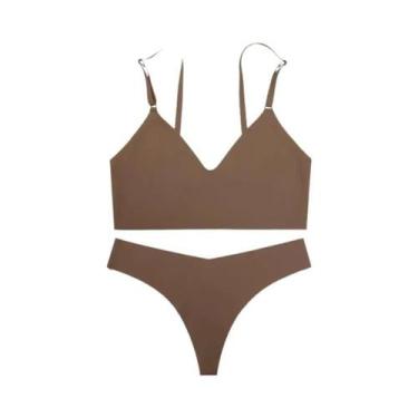 Imagem de Conjunto De Sutiã E Calcinha Sem Costura De Seda Gelada Sexy E Respirá