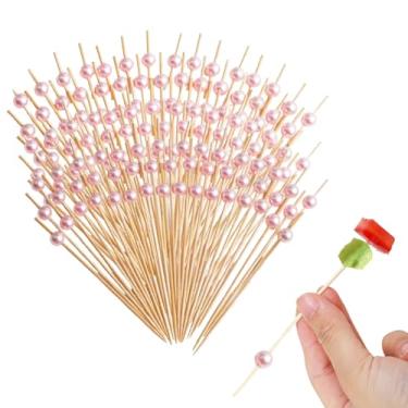 Imagem de Rowcay Pacote com 200 palhetas de coquetel - espetos de bambu de 12 cm para aperitivos, frutas, sobremesas, charcutaria, bebidas, perfeitos para elevar sua festa! (Rosa)