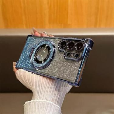 Imagem de HJZSZX Para Galaxy A55 5G Capa de luxo com glitter à prova de choque e transparente (para Galaxy A55 5G/azul)