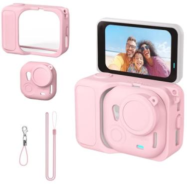 Imagem de Coyktonty Conjunto de capas de silicone para câmera Insta 360 Go Ultra, alça antiperda/cordão/capa slicone para o pod de ação/capa de silicone para câmera Go Ultra (rosa)