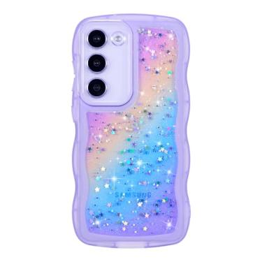 Imagem de ZTOFERA Capa para Samsung Galaxy S23 5G de 6,1 polegadas, linda capa ondulada encaracolada com estrela arco-íris com glitter, capa protetora de telefone TPU macio e brilhante transparente à prova de
