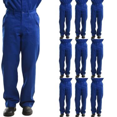 Imagem de Kit 10 Calças Profissional Uniforme Trabalho Pesado Brim Metade Elástico