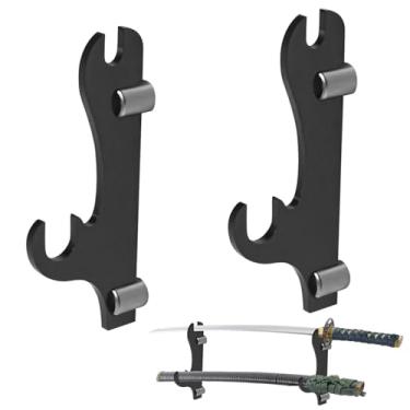 Imagem de Suporte de parede Katana de 2 peças, suporte de exibição de espada de acrílico preto, elegante suporte de espada samurai preto, suporte de fácil instalação, ideal para casa, escritório, coleção de