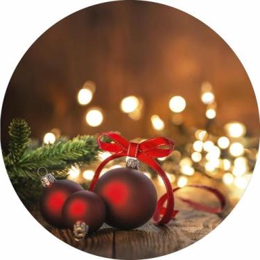 Imagem de Painel de Lona Redondo Bolas de Natal Sobre a Mesa - Fabrika de Festa,