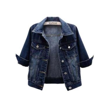 Imagem de Jaqueta jeans cortada Unilexi feminina Light Wash, manga 3/4