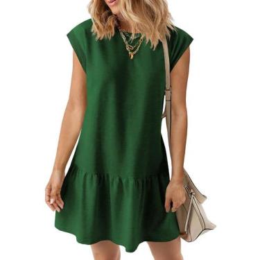 Imagem de Vestido feminino casual BLENCOT, manga curta, gola redonda, verde