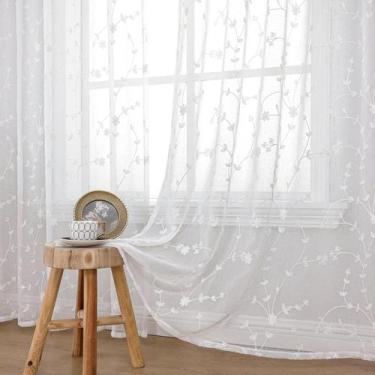 Imagem de Cortinas transparentes YoungStex Linen 160 cm de comprimento, brancas,