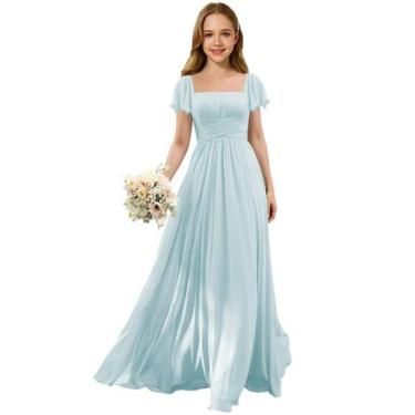 Imagem de Vestido Augday Chiffon Ruched Flower Girl azul claro tamanho 10