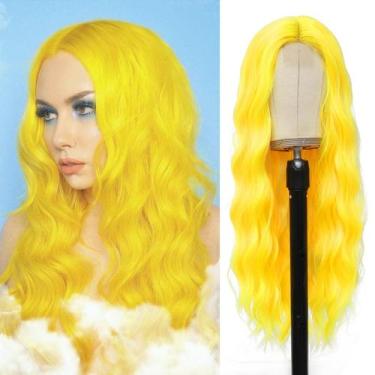 Imagem de Peruca YBYMCAI Long Yellow Wavy 66cm para mulheres resistentes ao calo