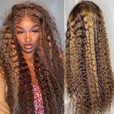Imagem de Perucas frontais de renda bangjazz Deep Wave Human Hair 180% de densid