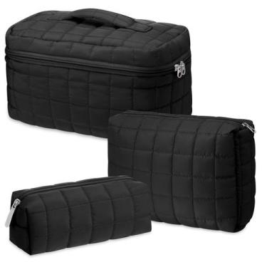 Imagem de Conjunto de bolsas de cosméticos Huhumy Puffy acolchoado preto para mu