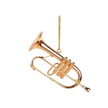 Imagem de The Bridge Collection Ornamento de fliscorne dourado de 8,89 cm - decoração musical de árvore de Natal em miniatura