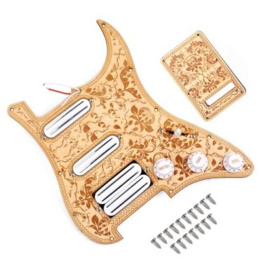 Imagem de Pickguard pré-cabeado carregado para guitarra elétrica Fendar Stratocaster HSS 11 furos Maple Wood Pickup Set