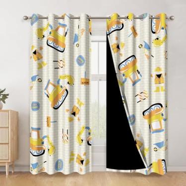 Imagem de AWERT Cortinas blackout para escavadeira de desenho animado carros amarelos bonitos cortinas de janela escurecimento de quarto isolamento térmico para meninos crianças quarto sala de estar conjunto de
