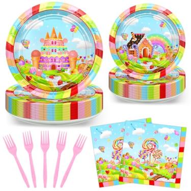 Imagem de Avezano 96 peças decorações de festa Candyland pirulito pratos de sobremesa guardanapos utensílios de mesa para doces terra festa de aniversário suprimentos de chá de bebê, serve 24