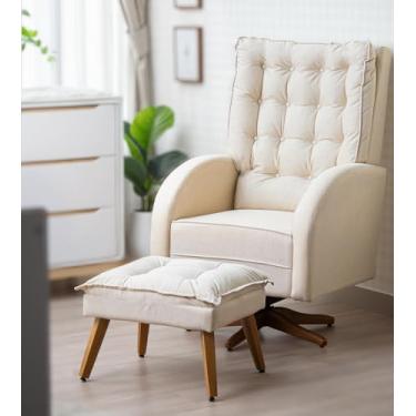 Imagem de Poltrona Amamentação Ana Clara Balanço e Giro com Puff - Linho