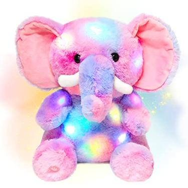 Imagem de Hopearl Elefante de pelúcia de LED colorido, luzes noturnas que brilham no escuro, festival de aniversário para crianças, meninas, arco-íris, 28 cm