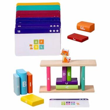 Imagem de Esquirla Conjunto de blocos de madeira, brinquedos de classificação de cores e formas, materiais de sala de aula, blocos empilháveis ​​com gato para brincar,