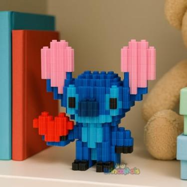 Imagem de Kit Blocos de Montar Micro, Personagens Cartoon, 500 Peças, Brinquedo Educativo DIY para Crianças 6+ Anos, Multicolorido (Stitch Com Coração)