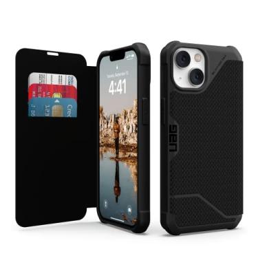 Imagem de URBAN ARMOR GEAR Capa UAG projetada para iPhone 14 Kevlar Black 15.5 cm Metropolis Folio Flip Wallet Capa protetora robusta com suporte para cartão compatível com carregamento sem fio
