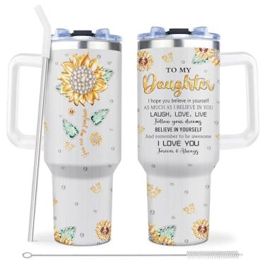 Imagem de Muilzon Daughter Gifts from Mom/Dad Tumblers 1,134 g - Presentes para filha de mãe/pai Caneca de café - Ideias de presente de formatura de aniversário de Natal para filhas adultas com alça