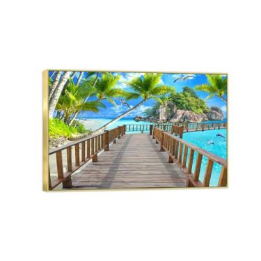 Imagem de Impressão em tela de paisagem - imagem moderna de arte de parede da natureza - ponte do mar - pôster moldura dourada para banheiro decoração de casa 80 x 120 cm 31 x 47 pol