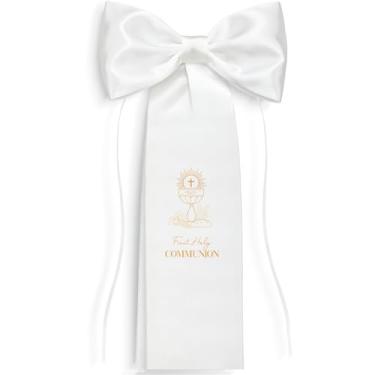 Imagem de Solsew Braçadeira de primeira comunhão com laço, faixa de cetim com cadarço e braço religioso branco do Santo Graal Gravata de primeira comunhão presente cristão