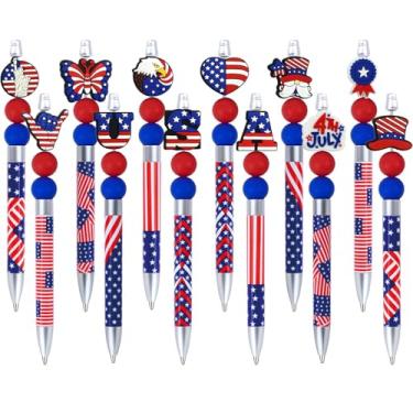 Imagem de Pacote com 12 canetas de contas jeans com 24 contas redondas e 12 contas de pingente de caubói - canetas esferográficas estilo ocidental para meninas, adolescentes, lembrancinhas de festa de cowboy